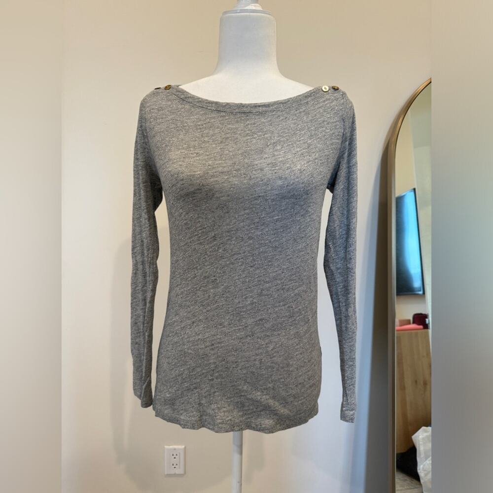 J.Crew Painter's T-Shirt - Grey with Gold Button Details - Size Small